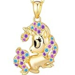 Gold Plated Unicorn Necklace Girls Women Fashion Jewelry Cute Initital A CZ NEW